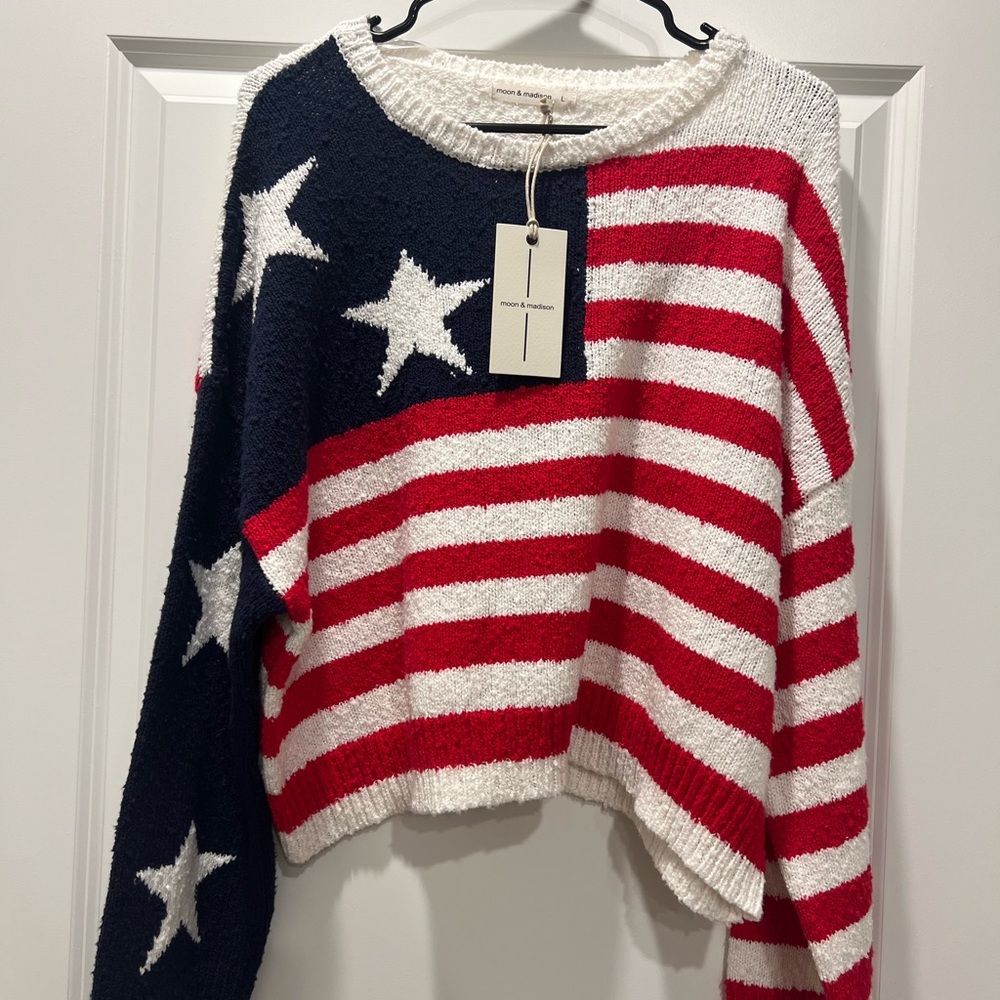 NWT moon & madison Striped Star Sweater - Red, White, and Blue